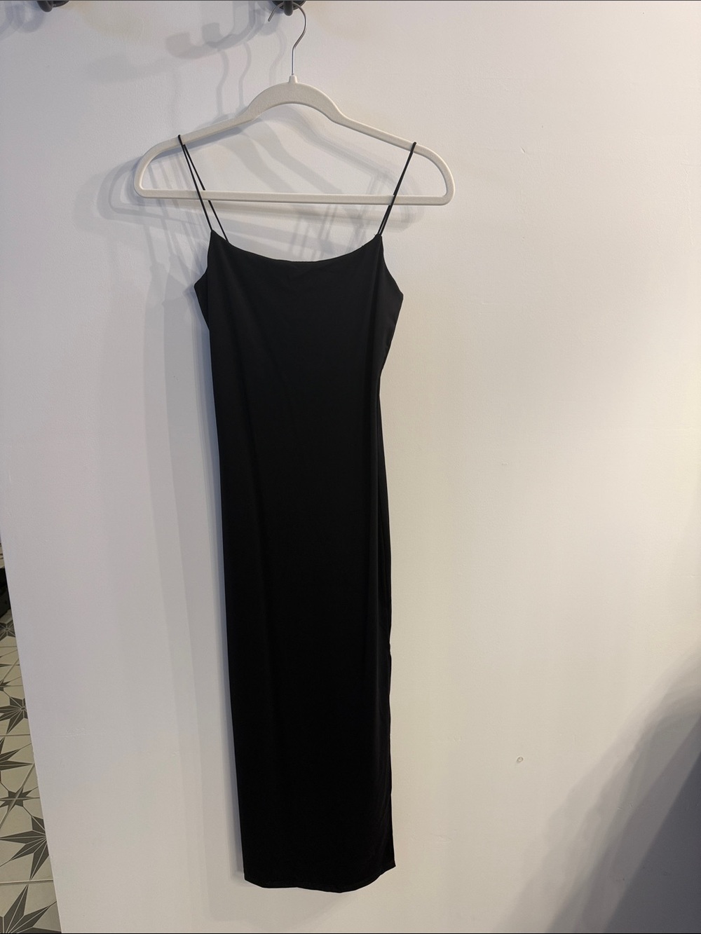 Minimalist Black Maxi Slip Dress with Spaghetti Straps